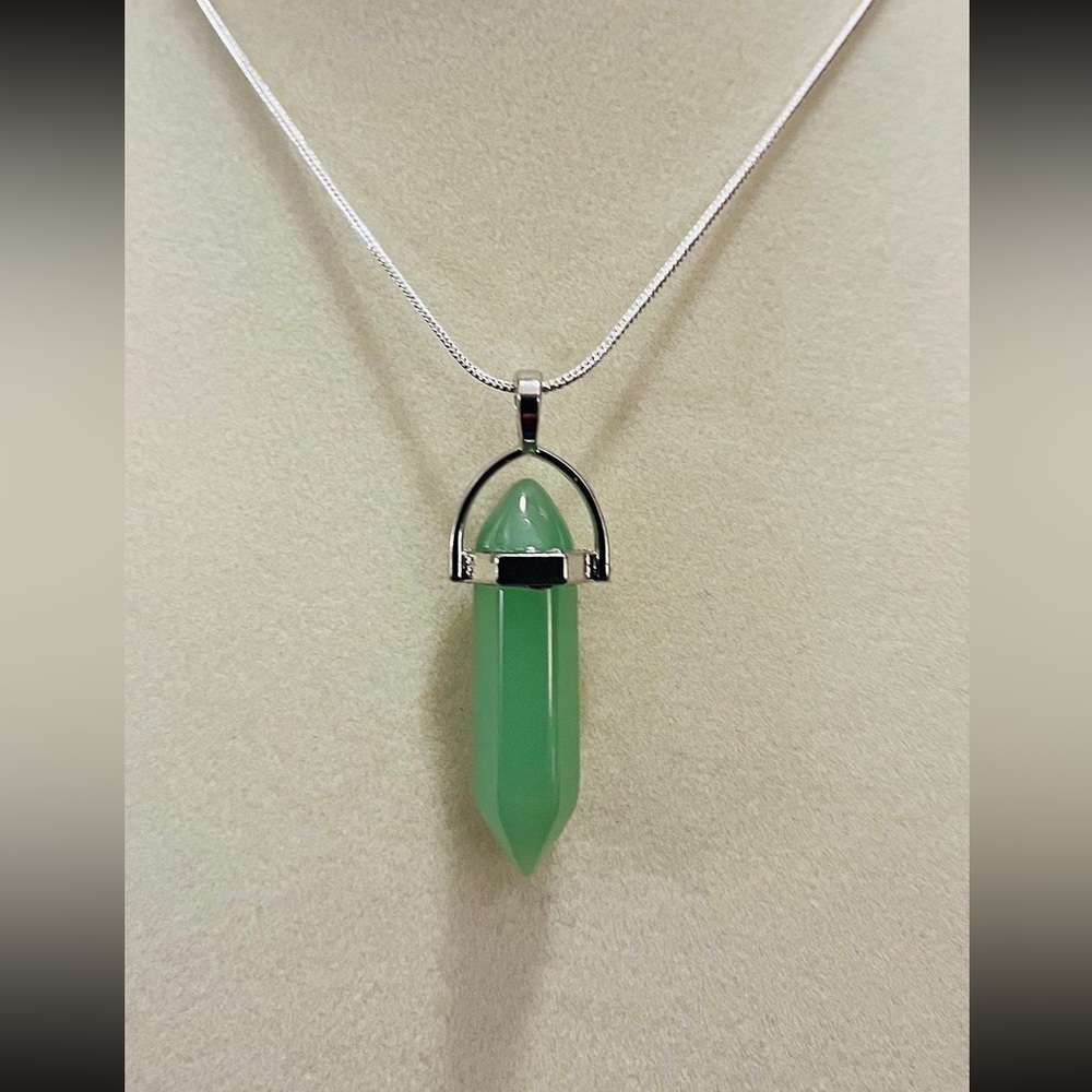 Green Quartz Pendant on a 925 Sterling Silver 16” Snake Chain